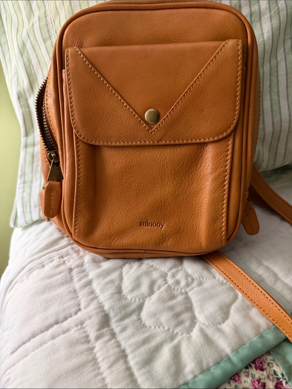 Mini Orange Crossbody Bag with Front Pocket by Minibag